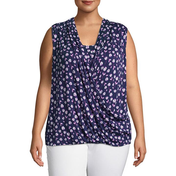 Liz Claiborne Sleeveless Crossover Wrap Top- Plus