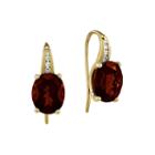 Oval Genuine Garnet And Diamond-accent 14k Yellow Gold Dangle Earrings