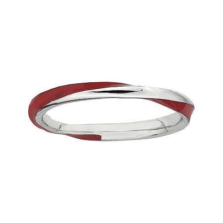 Personally Stackable Sterling Silver Twisted Red Enamel Ring