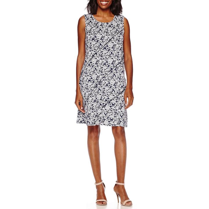 Perceptions Sleeveless Diagonal-seam Ditsy Print Shift Dress