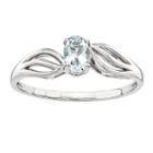 Womens Aquamarine Blue Sterling Silver Solitaire Ring