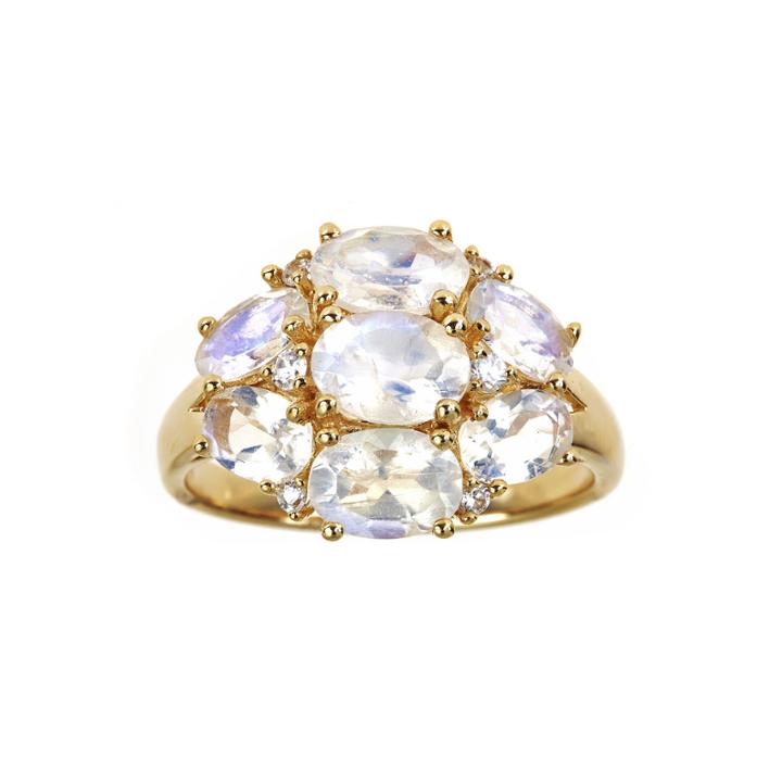 Limited Quantities Genuine Rainbow Moonstone And Lab-created White Sapphire Ring