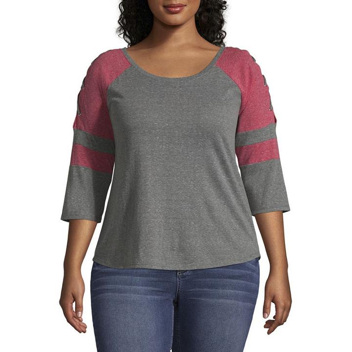Derek Heart Not Applicable 3/4 Sleeve Crew Neck Jersey Blouse-juniors Plus