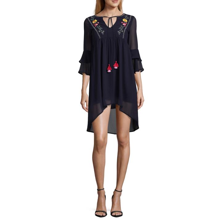 My Michelle 3/4 Sleeve Embroidered Empire Waist Dress-juniors