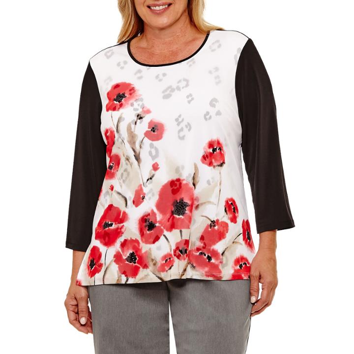 Alfred Dunner Saratoga Springs 3/4 Sleeve Floral Colorblock T-shirt- Plus