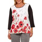 Alfred Dunner Saratoga Springs 3/4 Sleeve Floral Colorblock T-shirt- Plus