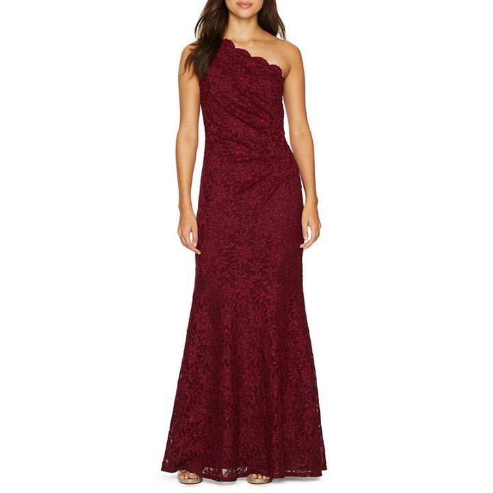 One By Eight One Shoulder Sleeveless Lace Evening Gown