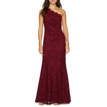 One By Eight One Shoulder Sleeveless Lace Evening Gown