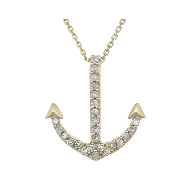 Diamond-accent 10k Yellow Gold Anchor Mini Pendant Necklace