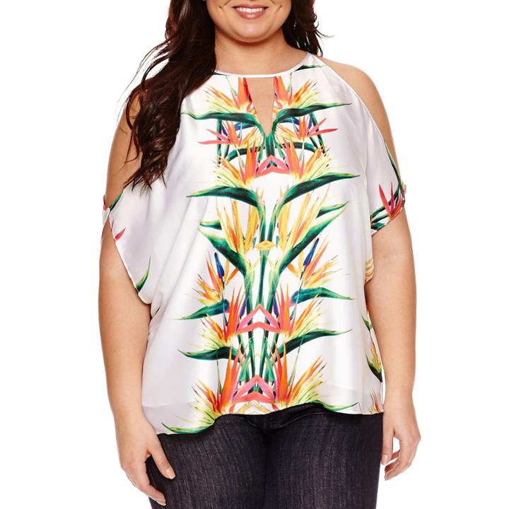 Bisou Bisou 3/4 Sleeve Crew Neck Woven Blouse-plus