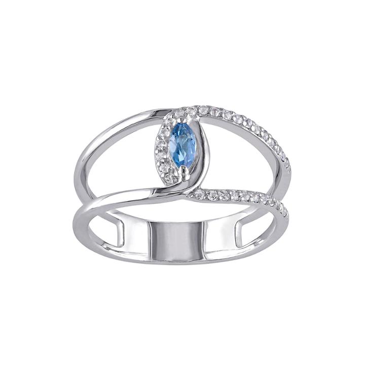Genuine Blue And White Topaz Split Band Ring