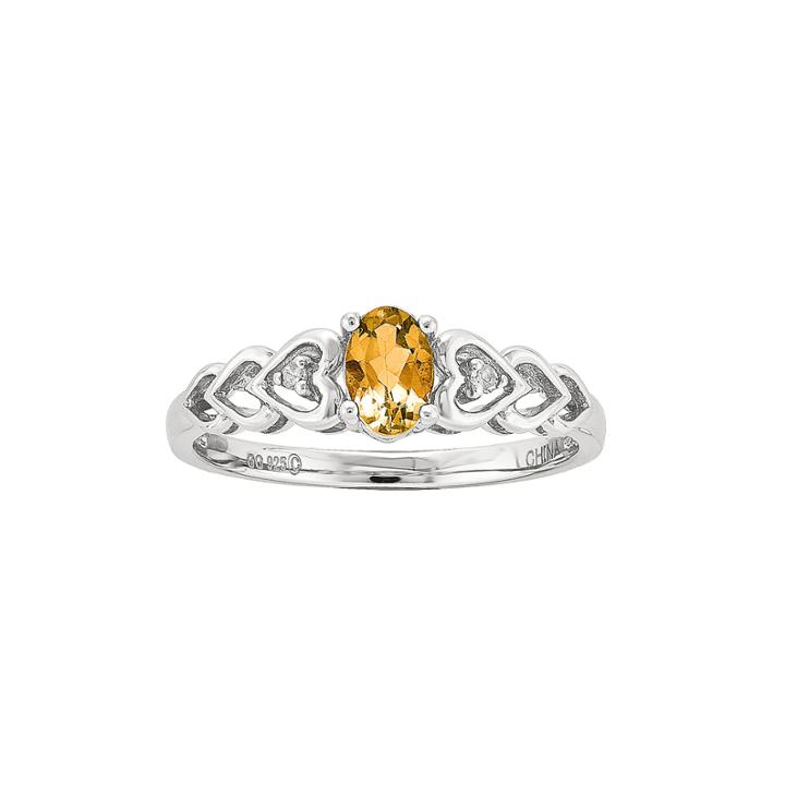 Womens Diamond Accent Yellow Citrine Sterling Silver Delicate Ring