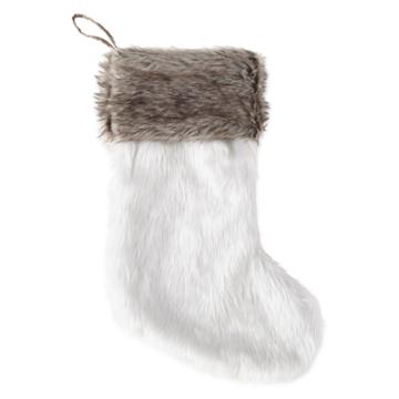 North Pole Trading Co. White Fur Stocking
