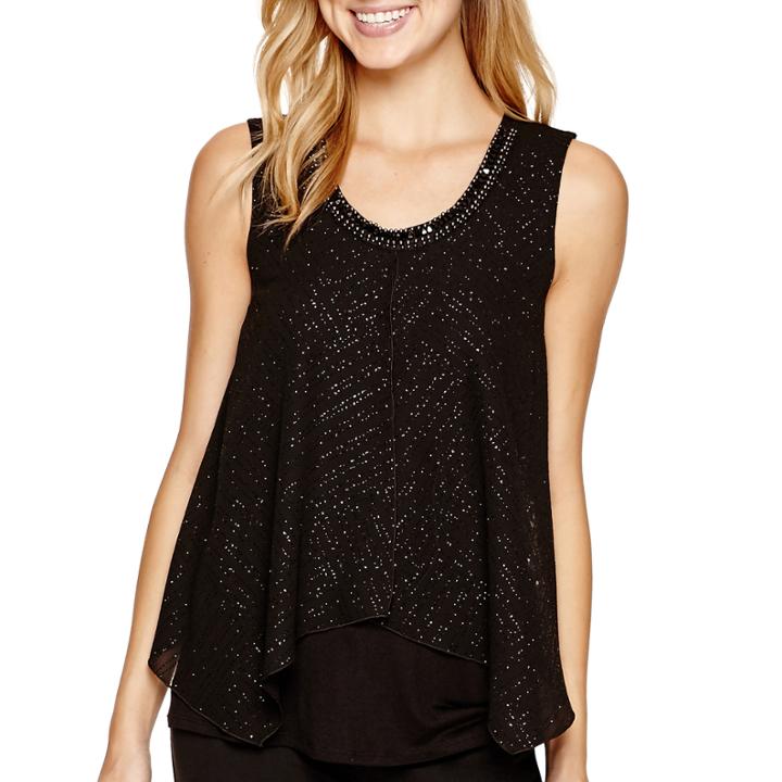 By & By Sleeveless Glitter Chiffon Overlay Top