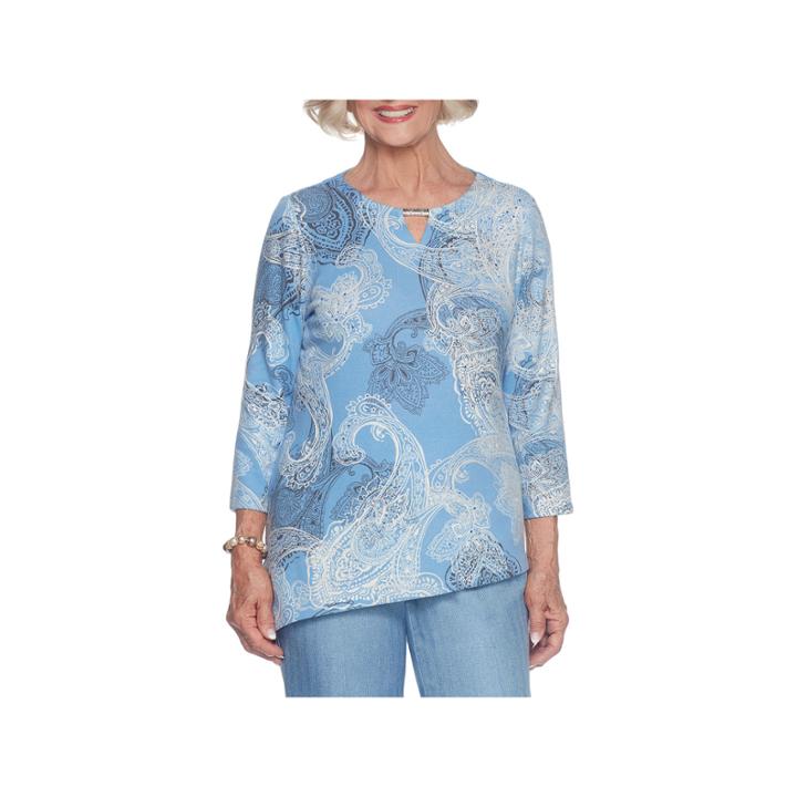 Alfred Dunner Silver Belles 3/4 Sleeve Crew Neck Paisley T-shirt-womens