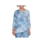 Alfred Dunner Silver Belles 3/4 Sleeve Crew Neck Paisley T-shirt-womens