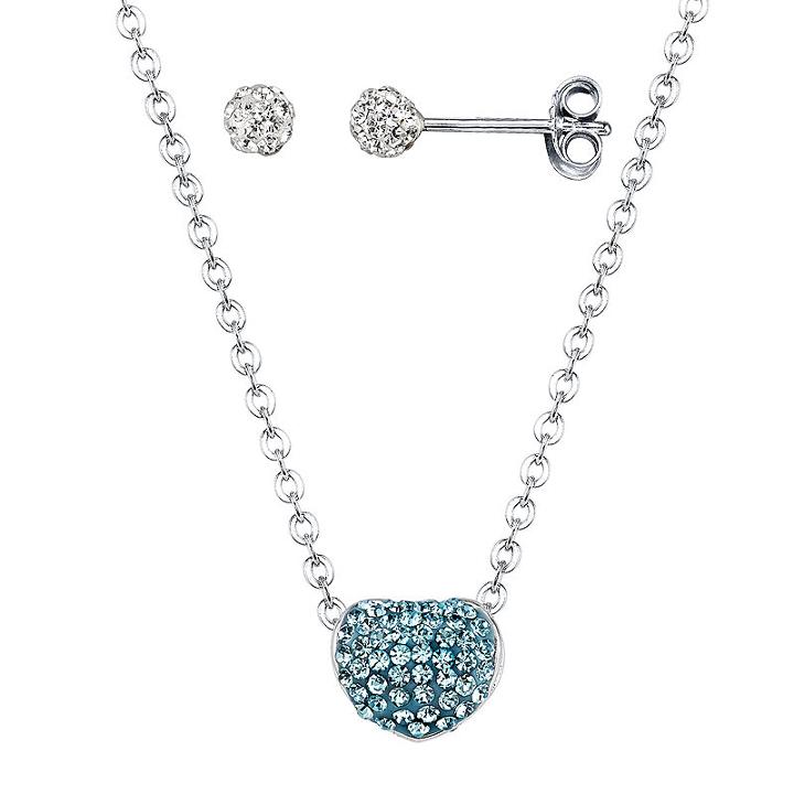 Crystal Sophistication&trade; Blue & Clear Crystal Reversible Heart Pendant & Earrings