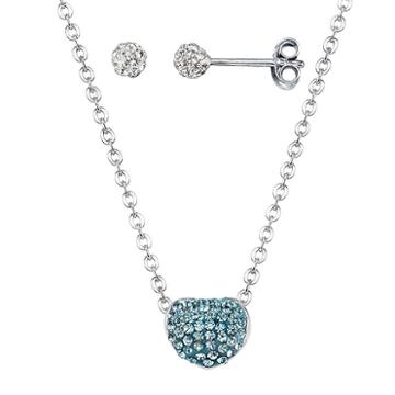 Crystal Sophistication&trade; Blue & Clear Crystal Reversible Heart Pendant & Earrings