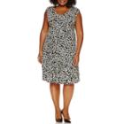 London Times Short Sleeve Partially Lined Fit & Flare Dress-plus