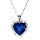 Lab-created Blue & White Sapphire Heart Pendant Necklace