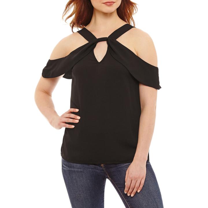 Bold Elements Twist Neck Cold Shoulder Top