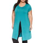 Boutique + Short Sleeve Split Front Knit Tunic Top Plus