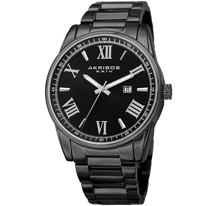 Akribos Xxiv Mens Black Strap Watch-a-936bk