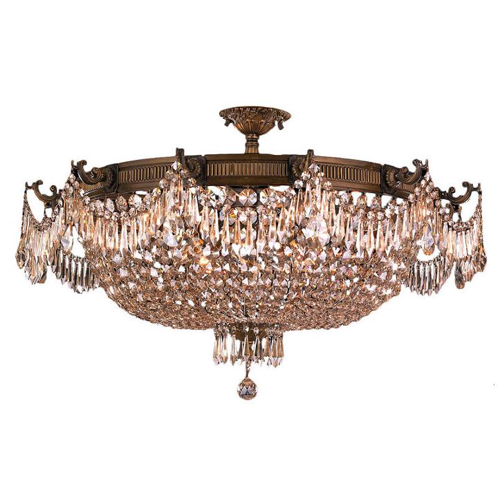 Winchester Collection 12 Light Antique Bronze Finish And Golden Teak Crystal Semi Flush Mount Ceiling Light