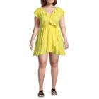Arizona Short Sleeve Floral Wrap Dress-juniors Plus