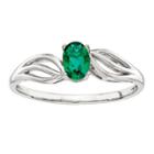 Womens Lab Created Emerald Green Sterling Silver Solitaire Ring