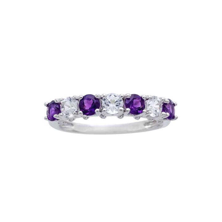 Genuine Amethyst And Lab-created White Sapphire Sterling Silver Band Ring