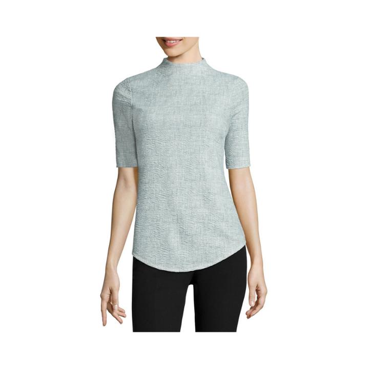 Worthington 3/4 Sleeve Mock Neck T-shirt-womens