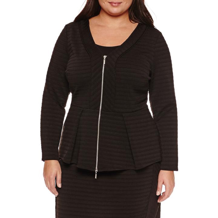 Bisou Bisou Long Sleeve Ribbed Peplum Blazer-plus