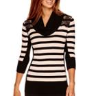 By & By 3/4-sleeve Striped Lace-shoulder Cowlneck Sweater