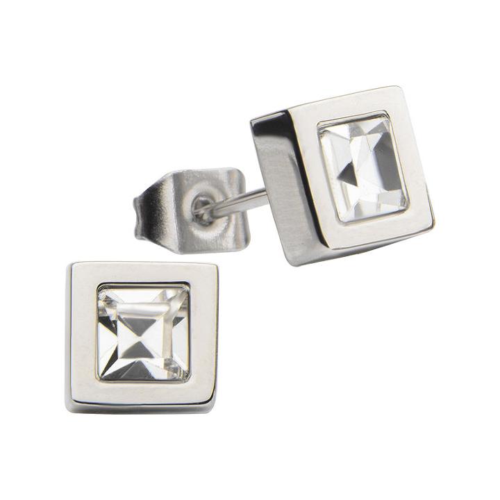 Stainless Steel Princess Crystal Stud Earrings