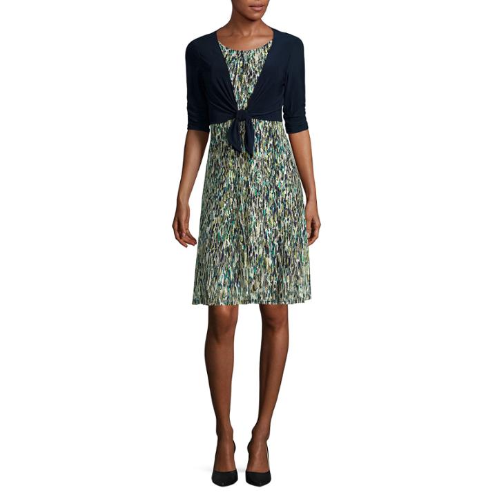 Perceptions Elbow-sleeve Tie-front Jacket Dress