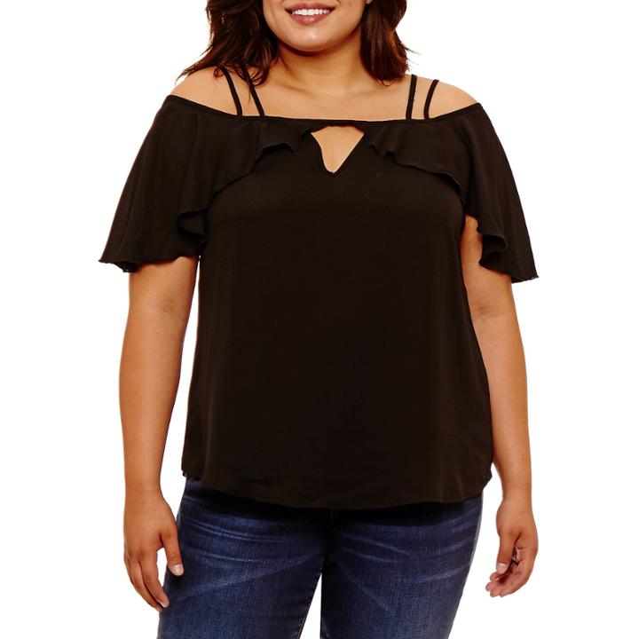 Self Esteem Sleeveless Keyhole Neck Crepe Blouse-juniors Plus