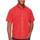 Van Heusen Wrinkle Free Short Sleeve Checked Button-front Shirt-big And Tall