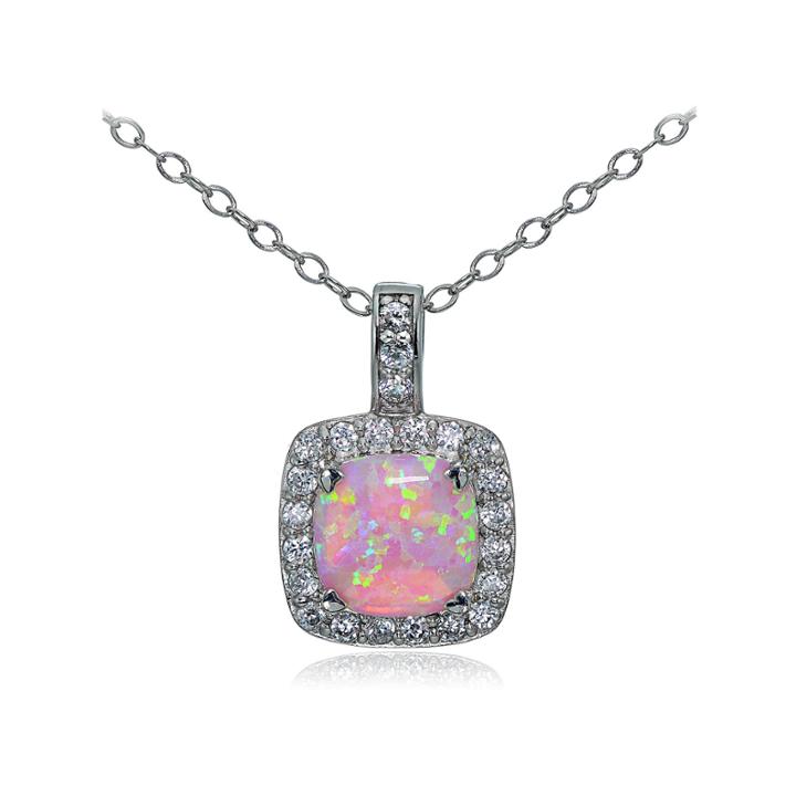Womens Simulated White Opal Sterling Silver Pendant Necklace