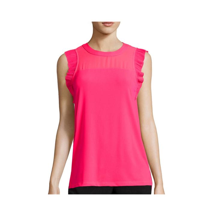 Worthington Pleated-sleeve Mixed Media Top