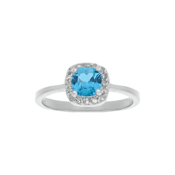 Cushion-cut Genuine Blue And White Topaz Sterling Silver Ring