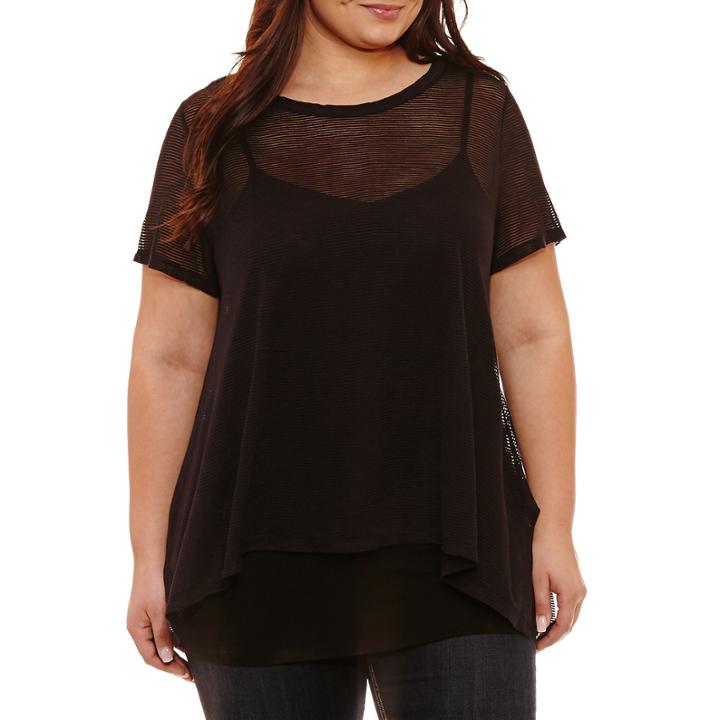 Boutique + Short Sleeve Sheer Stripe T-shirt-plus