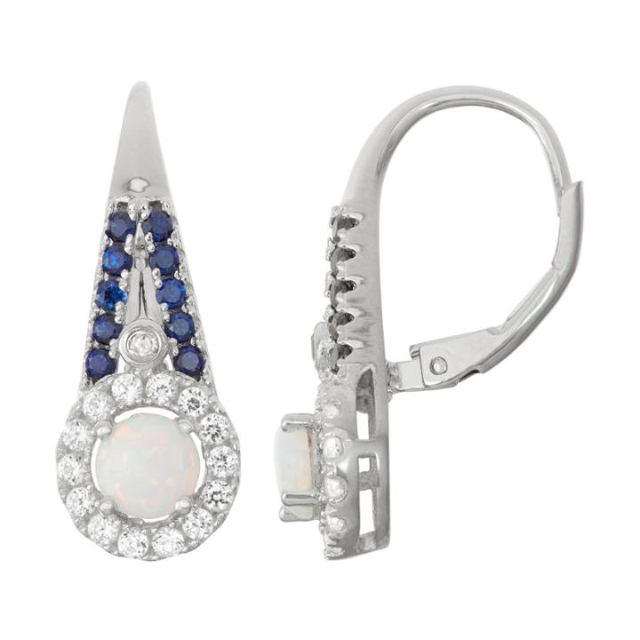 Lab-created Opal & Sapphire Diamond Accent Sterling Silver Leverback Earrings