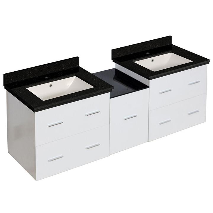 61.5-in. W Wall Mount White Vanity Set For 1 Holedrilling Black Galaxy Top Biscuit Um Sink