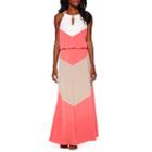 London Times Sleeveless Keyhole Halter Colorblock Blouson Maxi Dress