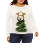 Ugly Christmas Cat In Tree Sweater-juniors Plus