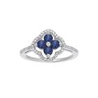 1/8 Ct. T.w. Diamond And Genuine Sapphire 10k White Gold Flower Ring