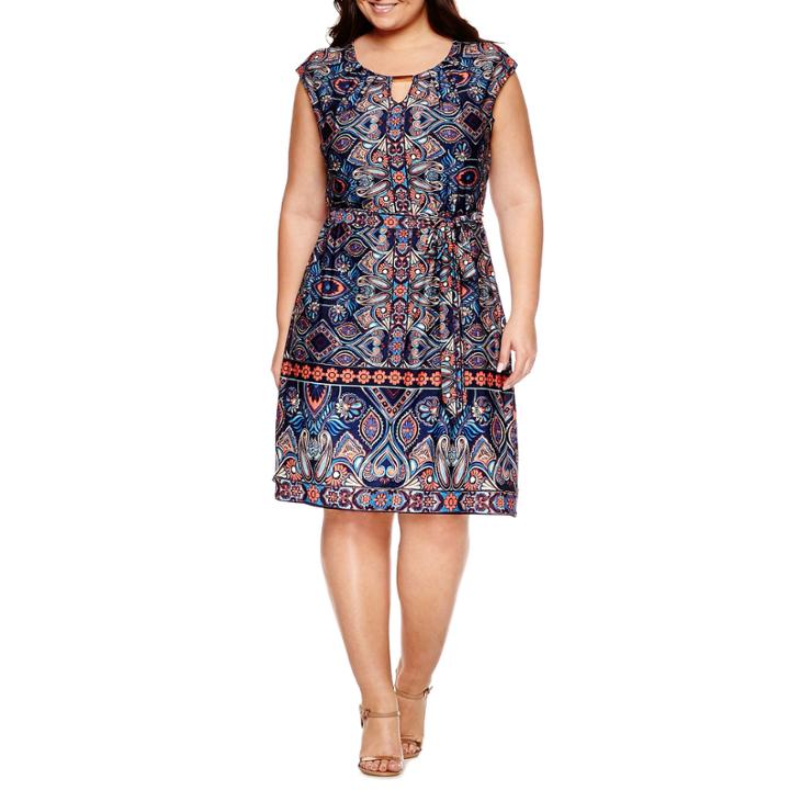 Luxology Short Sleeve Belted Knit Sheath Dress-plus