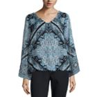 Alyx Long Sleeve Scallop Neck Chiffon Medallion Blouse