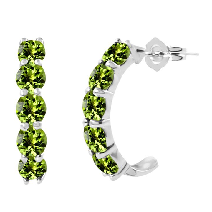 Genuine Round Peridot Sterling Silver J-hoop Earrings